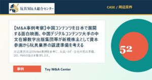 【M&A事例考察】中国コンテンツを日本で展開する面白映画、中国デジタルコンテンツ大手の中文在線数字出版集団等が新規株主として資本参画から玩具業界の譲渡準備を考えるのアイキャッチ画像
