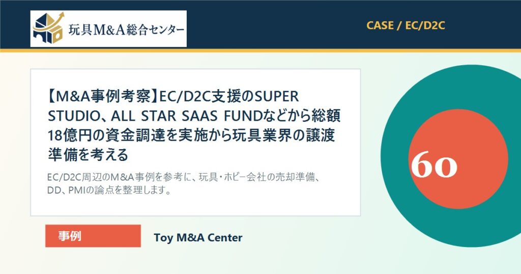 【M&A事例考察】EC/D2C支援のSUPER STUDIO、ALL STAR SAAS FUNDなどから総額18億円の資金調達を実施から玩具業界の譲渡準備を考えるのアイキャッチ画像